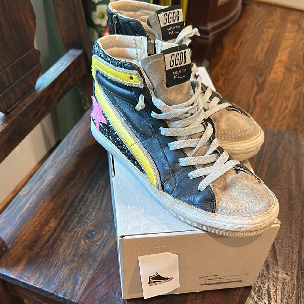 GOLDEN GOOSE
SNEAKERS SLIDE COL A81 BLACK GLITTER-YELLOW-PUREL